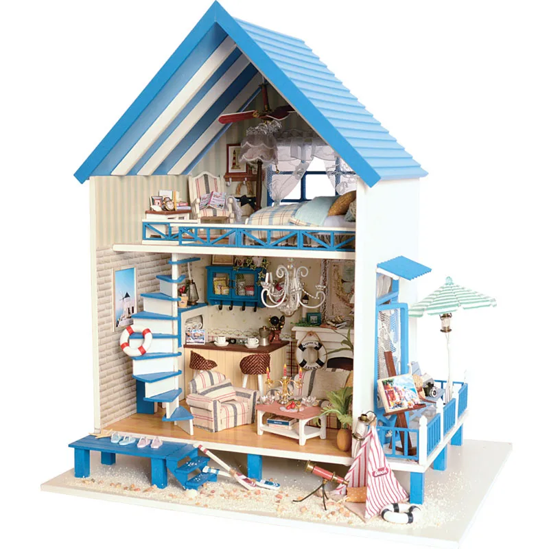 

Cute Room DIY Doll House Miniature Dollhouse With Furnitures 3D Wooden Handmade Puzzle Toys Gift Romantic Aegean A018 #E