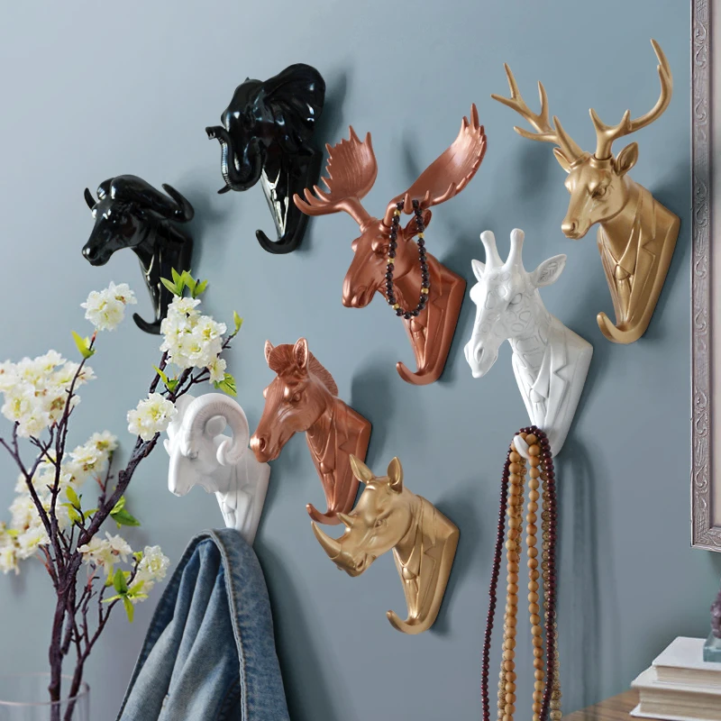 

Rhino Elephant Giraffe Horse Animal Decorative Hook Creative Resin Model Bathroom Wall Hook Coat Hook Wall Hanging Hook