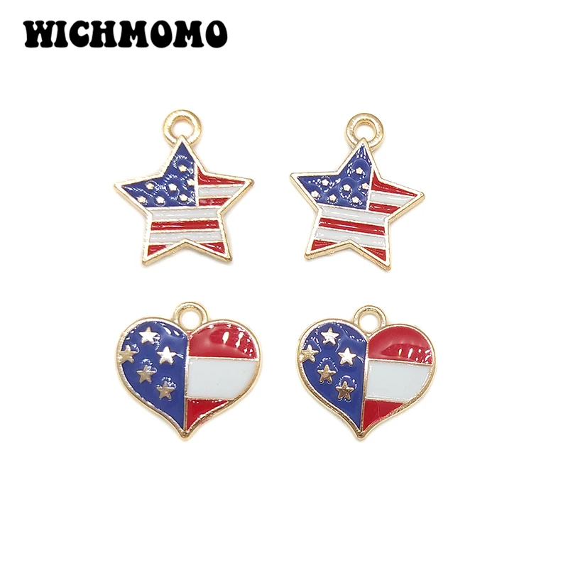 

New 10pcs 15*18MM Zinc Alloy Stars heart American Flag Drop Oil Plated Charms Pendants DIY Jewelry Earring Bracelet Accessories