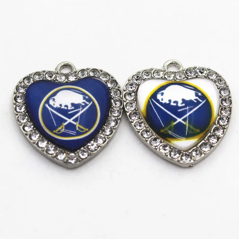 Ice Hockey Team Sabres Crystal Heart 10pcs Dangle Charms DIY Jewelry Accessory Hanging Floating Sports | Украшения и аксессуары