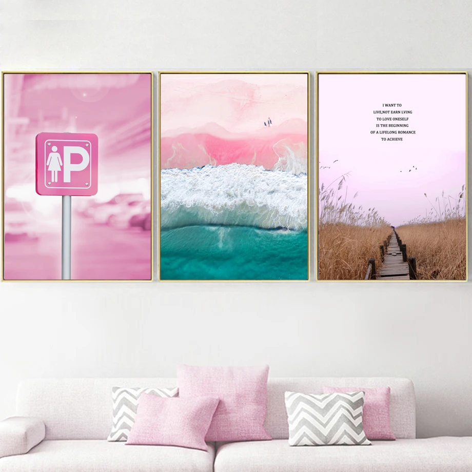 

Lighthouse Pink Beach Sea Bridge Quotes Wall Art Canvas Painting Nordic Posters And Prints Wall Pictures For Living Room Decor