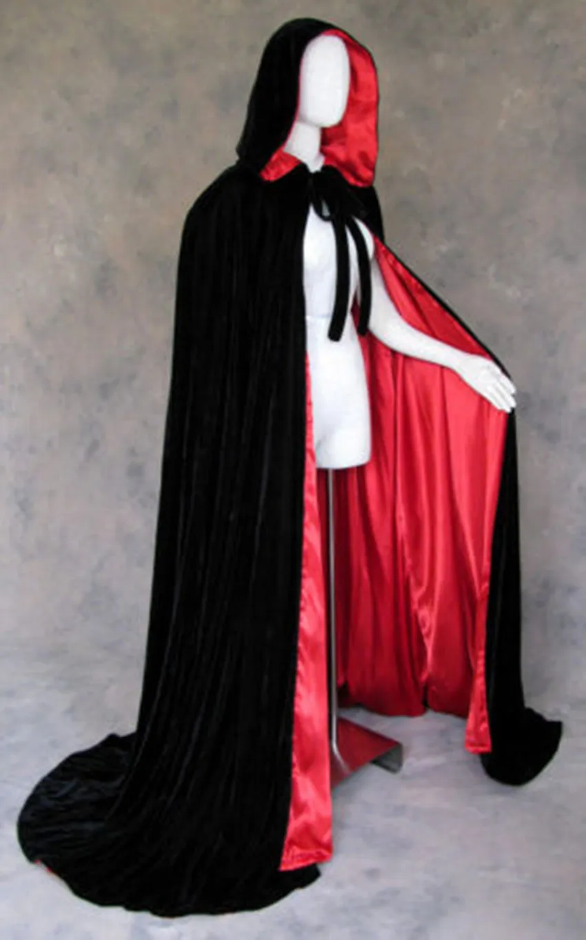 В готическом стиле вельветовый плащ с капюшоном готическое, Викка халат средневековый Колд накидка с капюшоном вампирская накидка на Хэллоуин вечерние плащ Размеры S-XXL - Цвет: Black red lining