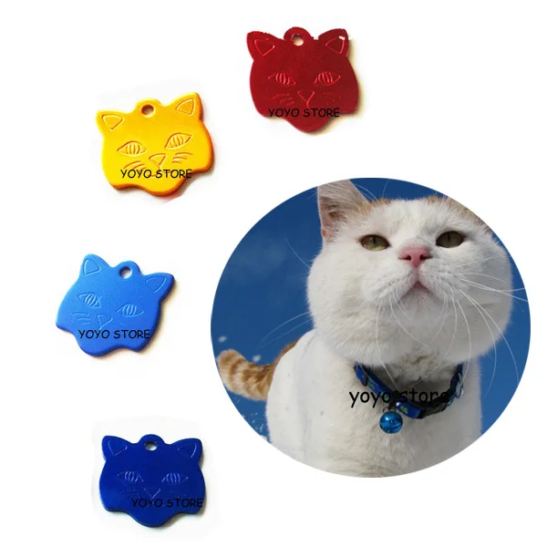 free shipping 23mm cat face shaped id tag for cats aluminum pet name