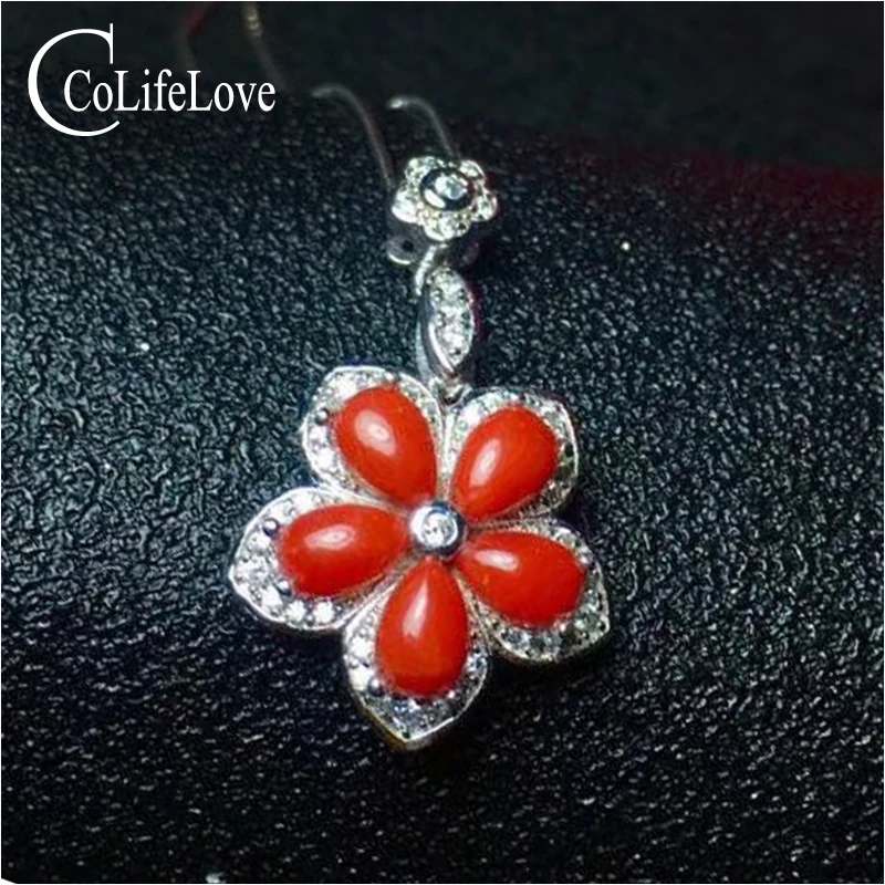 Vintage red coral pendant for party 5 pieces 4 mm * 6 mm natural preciouse coral pendant solid 925 sterling silver coral jewelry