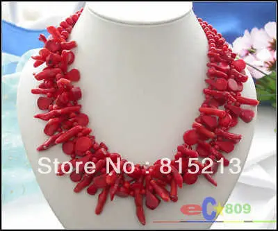 

FREE SHIPPING>@@> N108 naturel 4row 18" bead taper branch red coral NECKLACE