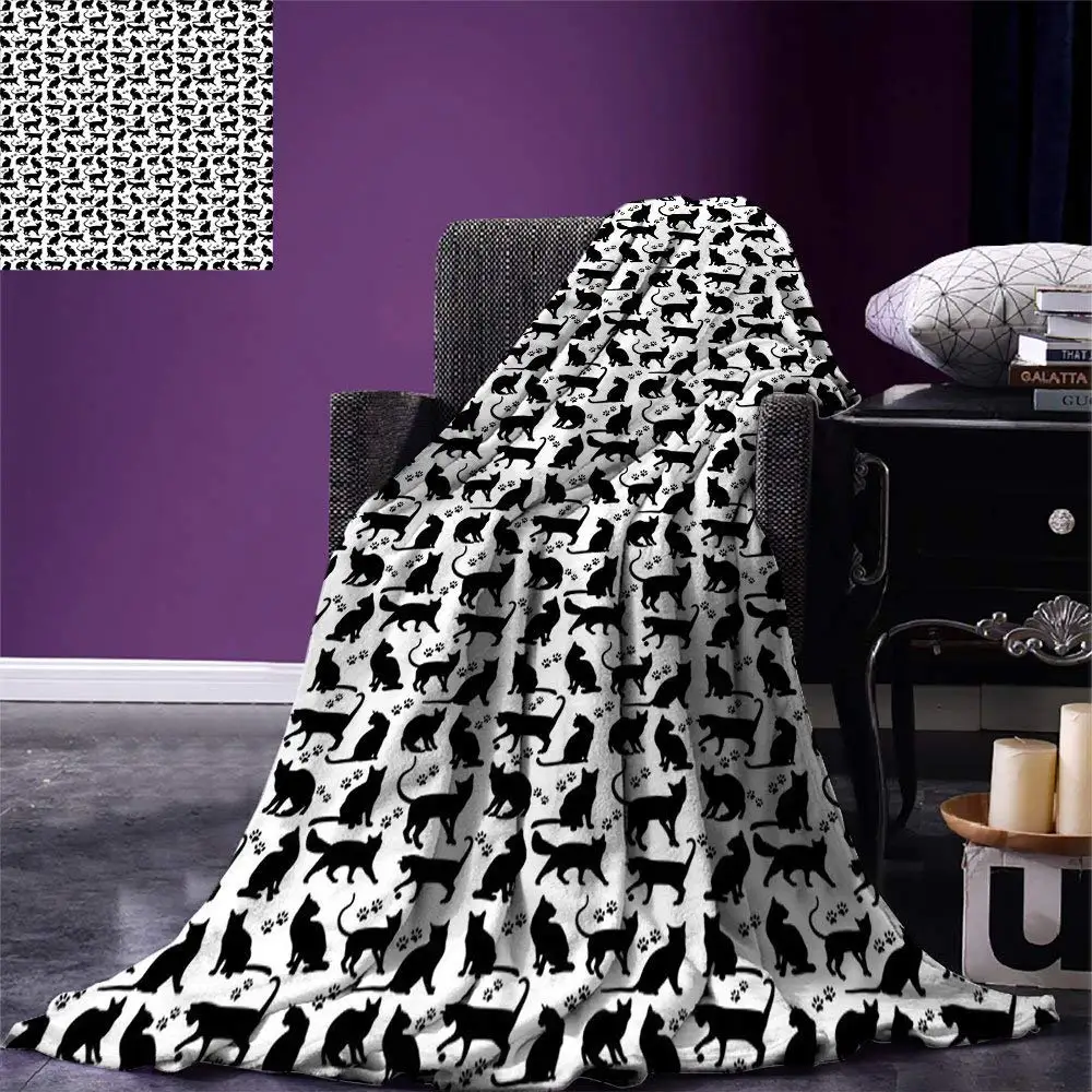 Одеяло с котом черного цвета, платья в разных позициях, дружественные пушистые домашние фигуры животных из микрофибры