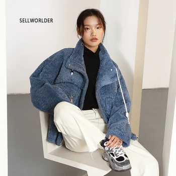 

2019 Winter Warm Women Coat SELLWORLDER Thicken Long Sleeves Lamb cashmere Jacket