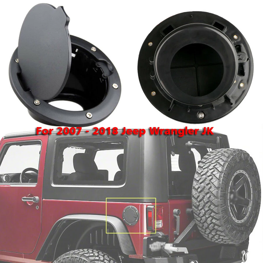 

Black Metal + ABS Fuel Door Gas Cap Lid Cover For 2007 - 2018 For Jeep Wrangler JK