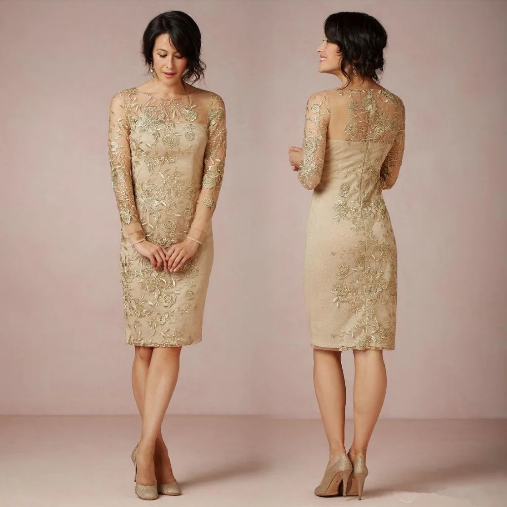 gold mother of the bride dresses short