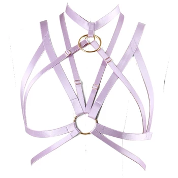 

Sexy Body Harness Cage Bralette Bondage Chest Bra for Women Strappy Garter Belt Goth Purple Tops Plus Size Club Party Dance Wear