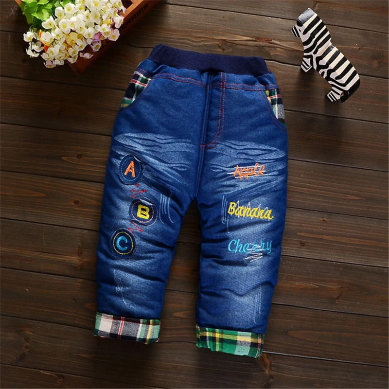Джинсы для девочек, зимние теплые ветрозащитные штаны для мальчиков модные теплые мягкие От 1 до 4 лет джинсы для маленьких мальчиков с рисунком на Рождество длинные штаны