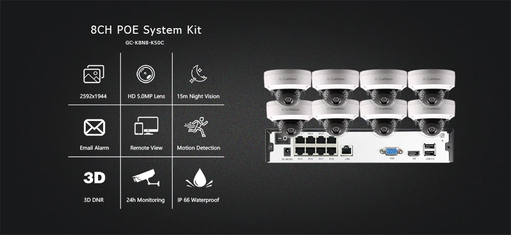 Умный 4ch 5MP POE IP системный комплект для фотокамеры H.265 безопасности с 8ch POE NVR на открытом воздухе Водонепроницаемый CCTV Cam Видео сигнала тревоги P2P г. мастер