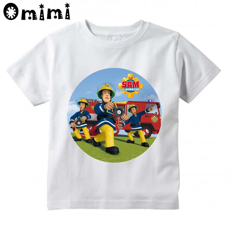 Детская дизайнерская футболка с пожарным Сэмом милые топы с короткими рукавами для мальчиков и девочек, детская забавная футболка ooo3062