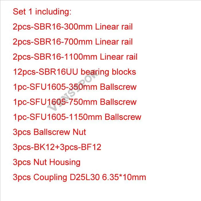 6 шт. SBR16 линейная направляющая+ 3 шт. SFU1204 SFU1605 шариковые винты RM1605 шариковый винт RM1204+ 3 комплекта BK12BF12/BK10BF10+ 3 шт. муфта