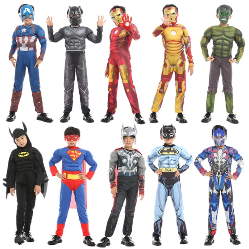 New Comfort Halloween Children Cosplay Avengers US Captain Superman Spider-Man Iron Man Panther Muscle Costumes | Тематическая