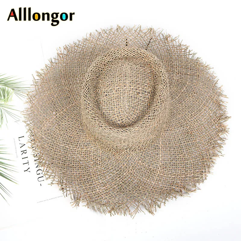 Natural Grasses Fashion Breathable Summer Hat Women Straw Beach Sun Hats hand-knitted wide brim Sunhat chapeau femme ete