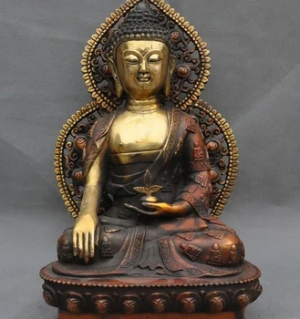 

Old Tibet Budhdism Temple Gilt Bronze Tathagata Sakyamuni Medicine Buddha Statue