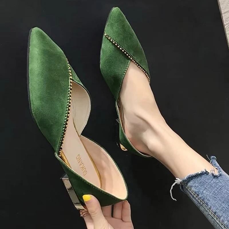 

Women Flats Chic Low Heels Suede Pointed Toe Ballet Flats Summer Light Weight Fashion Zipper Decoration Outdoor Casual Shoes
