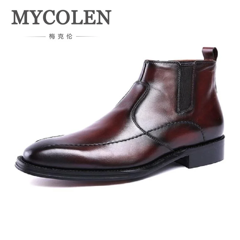 

MYCOLEN Brand Chelsea Men Boots Genuine Leather Handsome Retro Boots Men High Top Business Leather Shoes Scarpe Uomo Di Marca