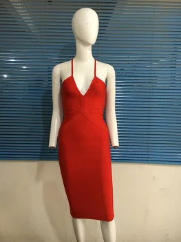 

Wholesale Women Bandage Dress 2019 New Arrival Sleeveless V Neck Straps Sexy Bodycon Party Dress Bandage Dress