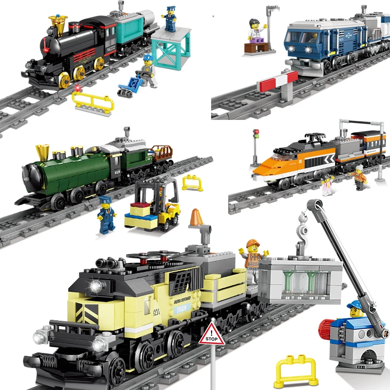 

New Battery Powered Electric Train Assemble High-Speed Maersk Train DIY Building Block bricks fit legoIN kids toys children gift