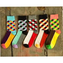 COSPLACOOL New Brand socks British Style Plaid Socks Gradient Color High Quality Men s Cotton