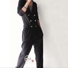 Корейская версия оснастки комбинезон прилива мужской с длинными рукавами комбинезон случайные свободные волосы стилист двубортный комбинезон