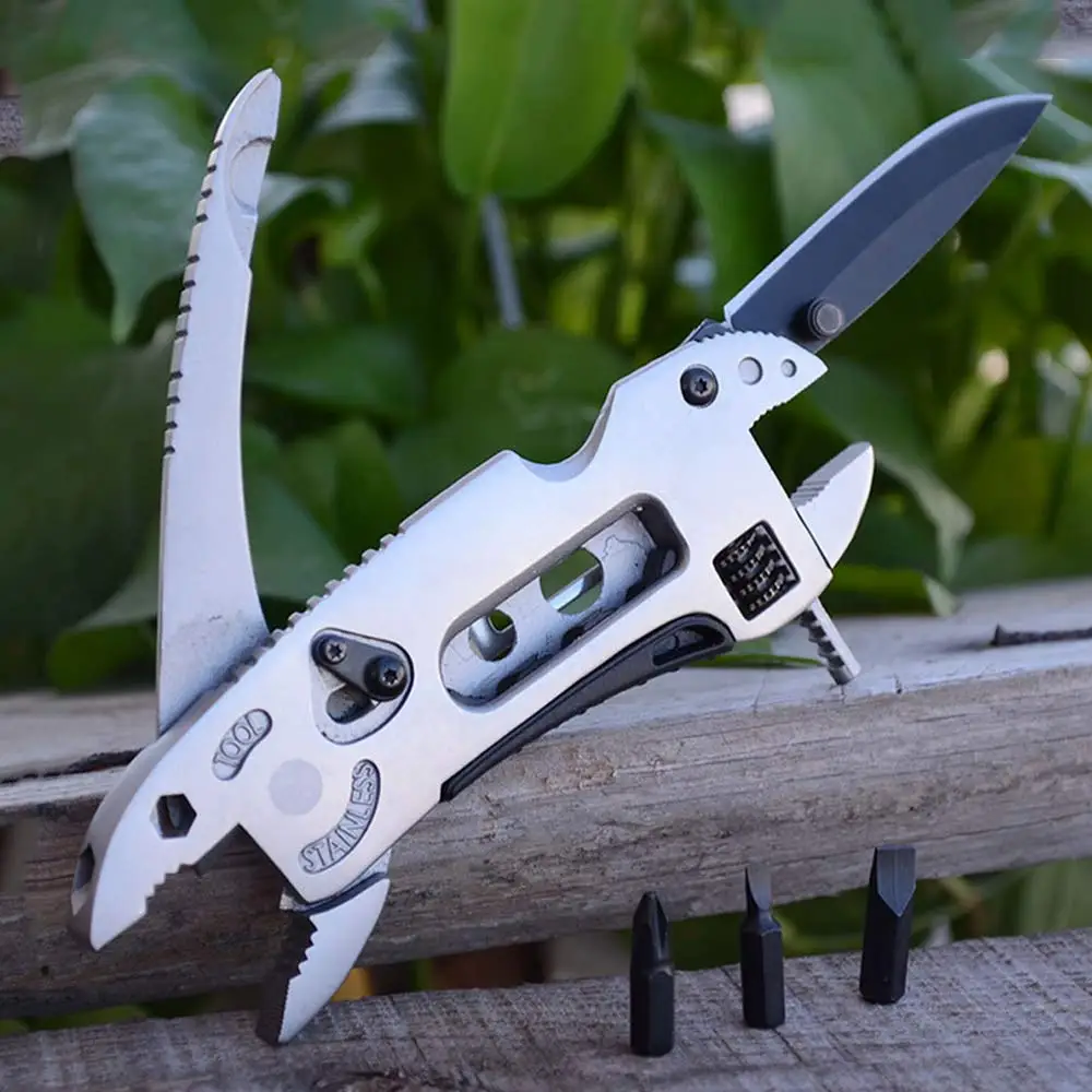 Outdoor Survive Camp Fold Multi Tool Knife Repair Adjust Screwdriver Wrench Jaw Plier multifunction spanner gear kit survival (14)