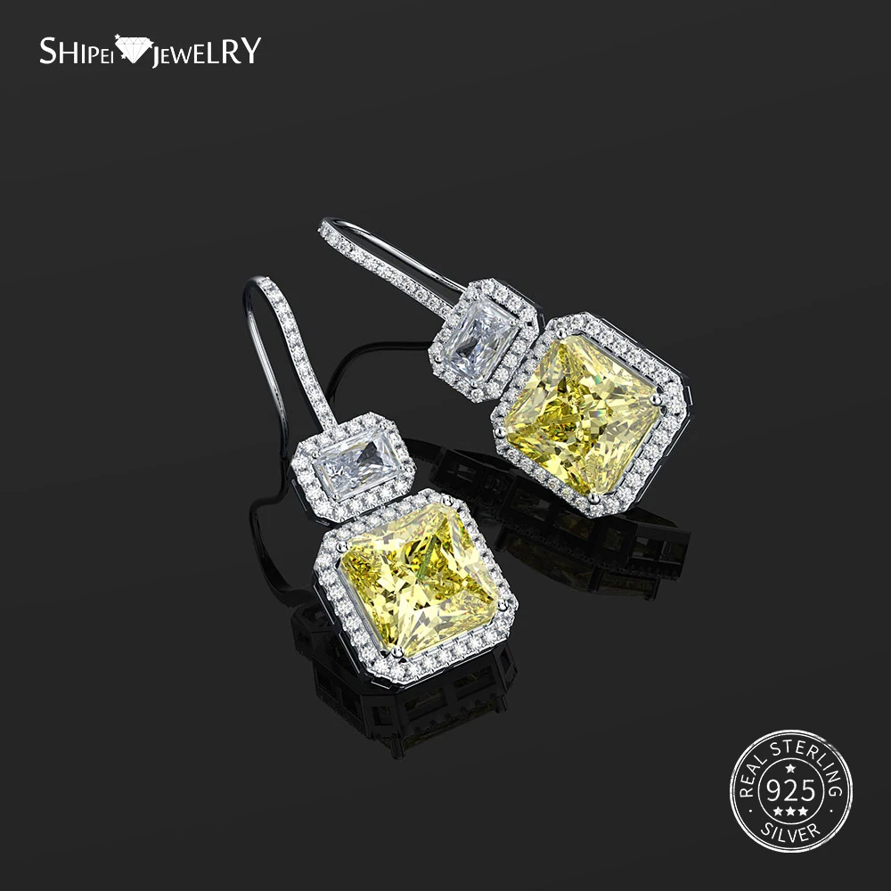 

Shipei 100% 925 Sterling Silver Yellow Sapphire Square Drop Earrings Birthday Gift Fine Jewelry Dangle Earrings for Women