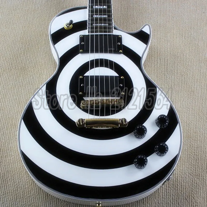NEW Tùy Đàn Ghi Ta Điện LP Zakk Wylde bulls eye Guitar Đen EMG Pickups Miễn Phí Vận Chuyển