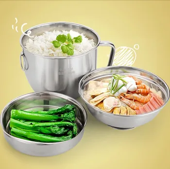 

304 Stainless Steel Double-layer Cute Lunch Box with Handle Cover Induction Cooker Heating Rice Salad Ramen Bowl Food Container