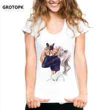 Футболка для девочек и собак с принтом Kawaii Femme, хлопковая белая футболка с коротким рукавом, корейский стиль, футболки с графическим принтом, женская уличная одежда в стиле Харадзюку