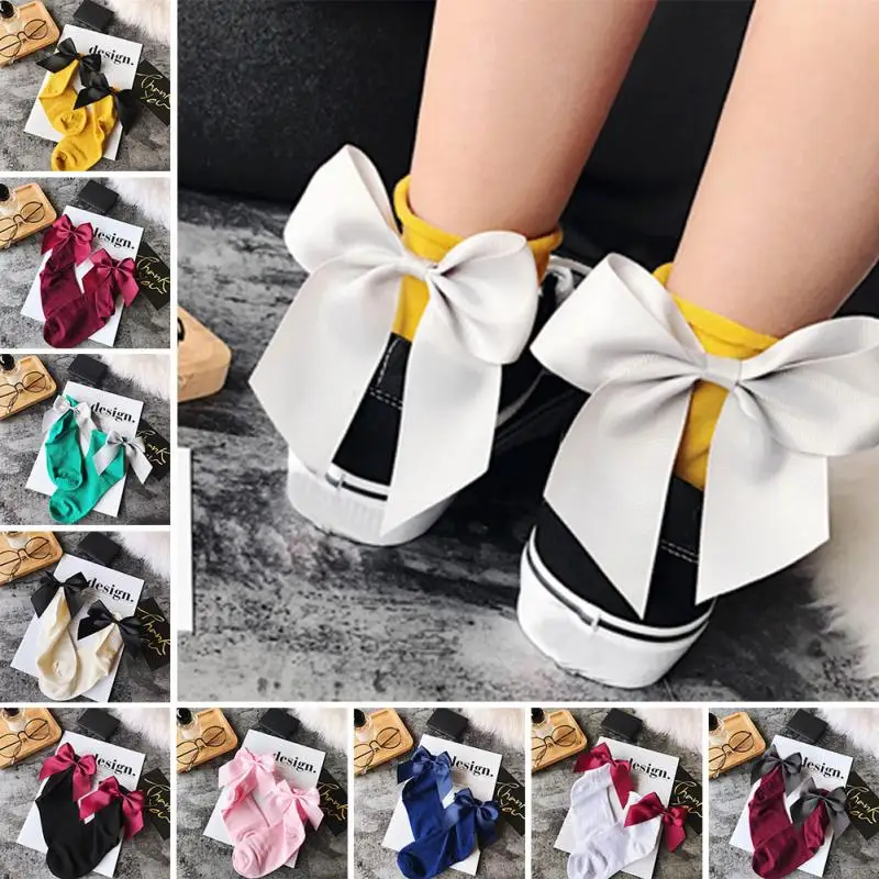 

34 Colors Women socks After The Heel Ribbon Big Bow Short Socks Ladies girls Wild Chaussette Female Herring Ankle Socks #5
