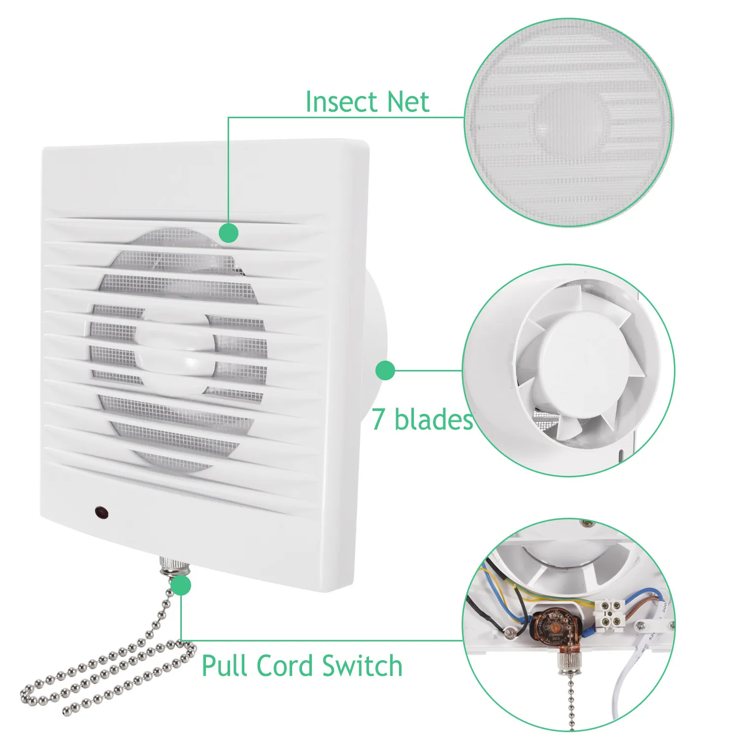 4''220V Silent Home Air Extractor Fan with Pull
