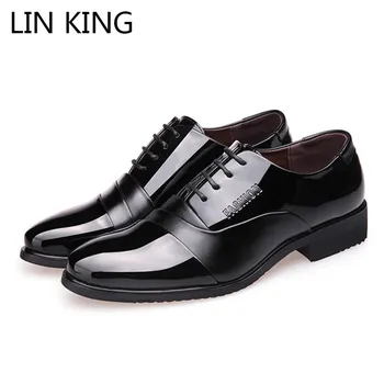 

LIN KING Black Men Pu Leather Shoes Lace Up Business Dress Shoes Casual Oxfords Shoes Male Wedding Party Shoes For Spring Autumn