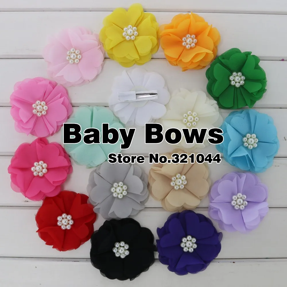 Babymatch 16pcs/lot Chiffon Silk Flowers Sew With Beads Center Flowers