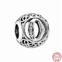 Алфавит O бусины в винтажном стиле, прозрачный CZ для женщин, изготовление ювелирных изделий DIY Fit PANDORA Подвески Серебро 925 LE015-O