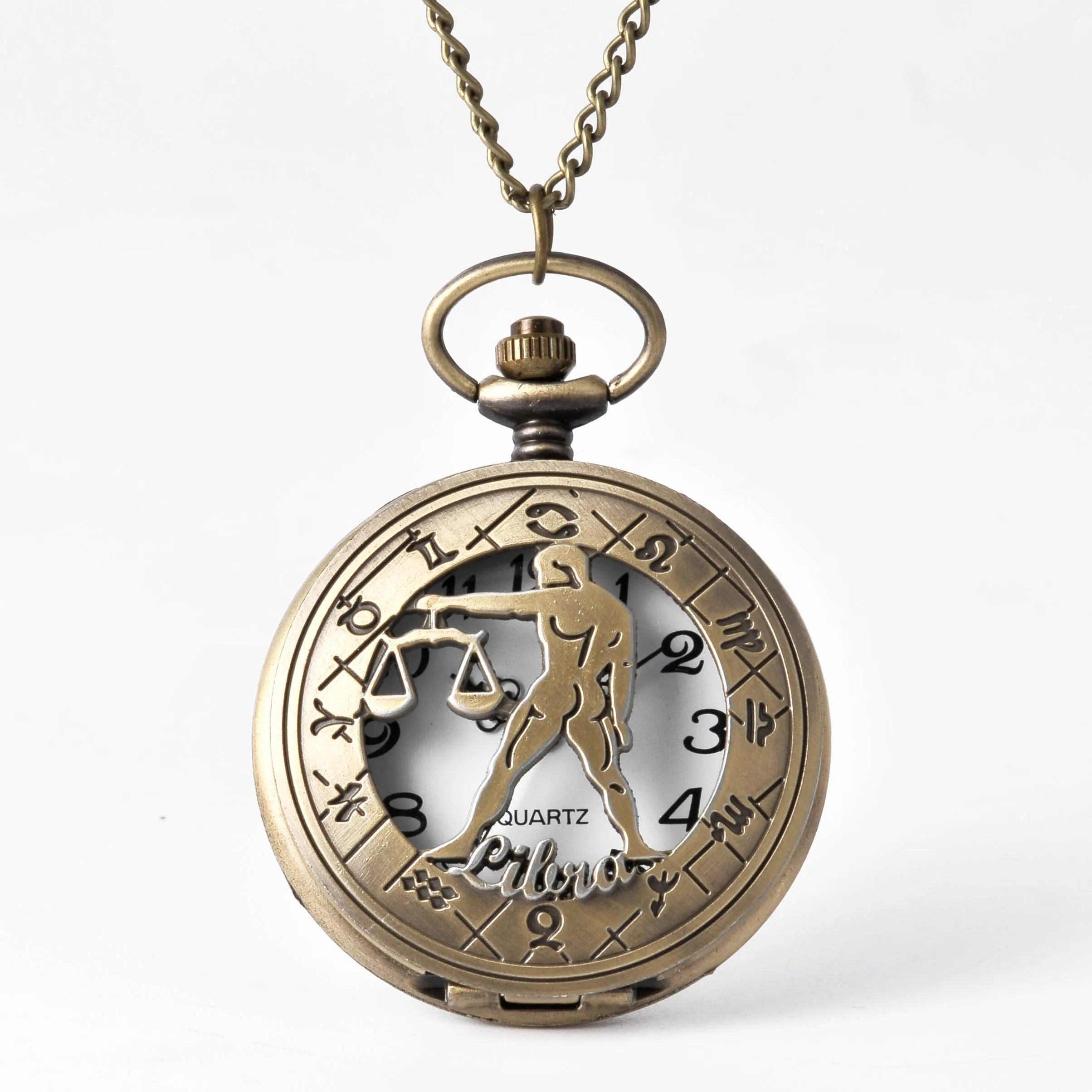 

Large Bronze Hollow Carved People with Libra New Design Innovate Arabic Numerals Quartz Pocket Watch