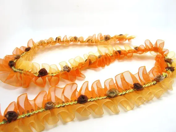 

Pleated Trim|w Rococo Flower Trim|1 1/2 Inches Pleated Ombre Printed Chiffon Trim|Organza Chiffon Trim|Retro Handmade Supplies