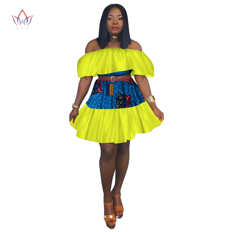 

Hitarget African Ankara Women Print off Shoulder Fringe Dress Clothing African Fashion Midi Patchwork Dresses for Women WY2264