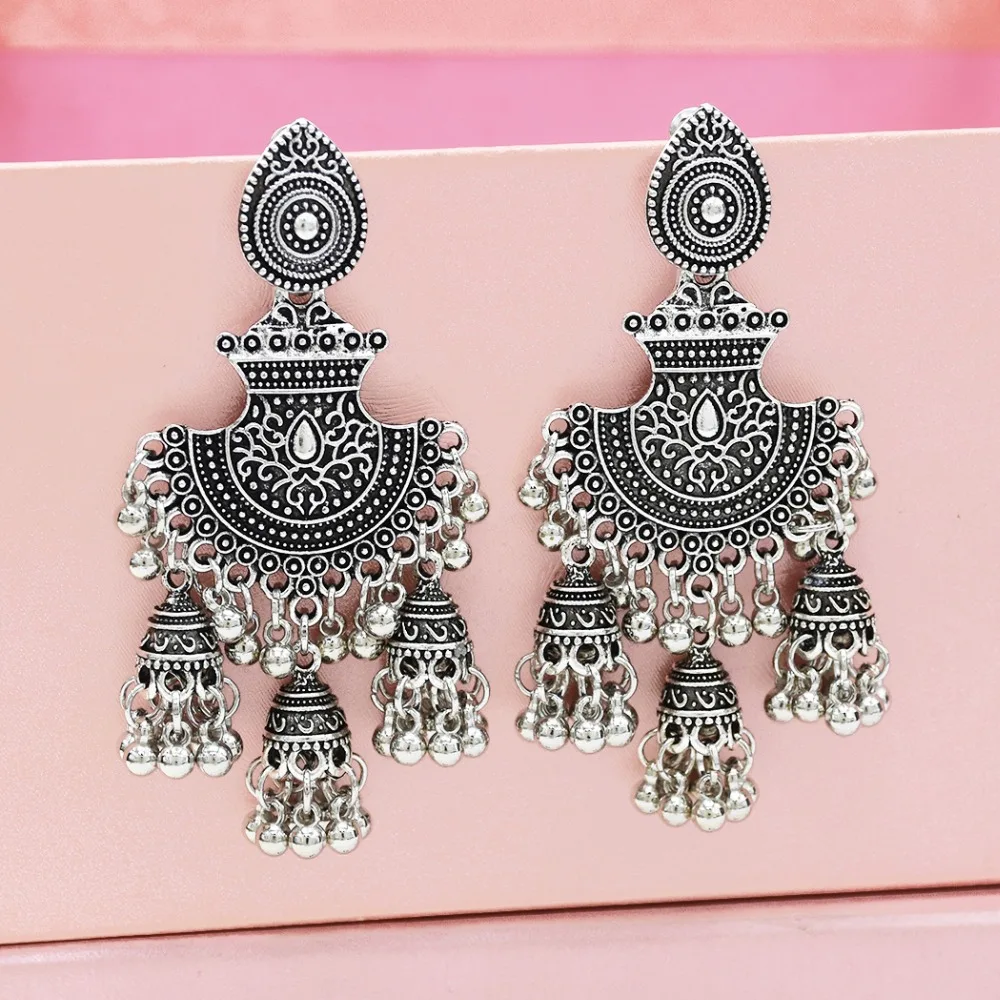 

Indian Jhumka Oxidized Statement Earrings Boho Ethnic Big Drop Pendientes Vintage Oorbellen Egypt Tribal Jewelry Afghan Turk