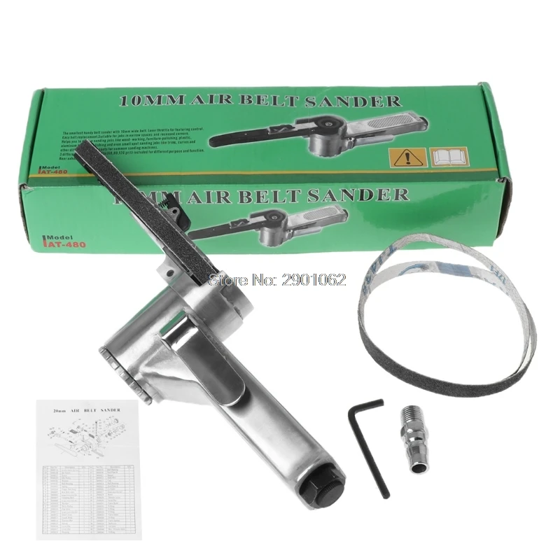 

10mm Pneumatic Air Belt Sander Polisher Grinding Machine Tool With 3 Grit Belts AP16