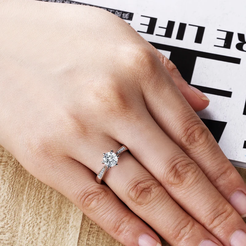 AINOUSHI Round Cut 1 ct Sona 6 Prongs 925 Solid Sterling Silver Ring for Women Engagement Wedding