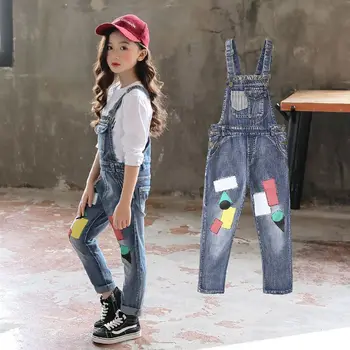 

2019 New Kids Boys Girls Loose Denim Bib Jumpsuit Children Overalls Jeans Pants Teens Casual Patch Jeans Trousers Leggings Q91