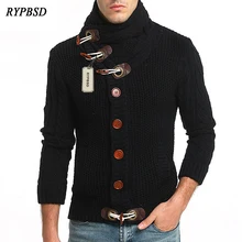 2017 Autumn Winter Knitted Sweater Men Turtleneck Casual Cardigan Sweater Coat Men Horn Button Design Thick Cardigan masculino