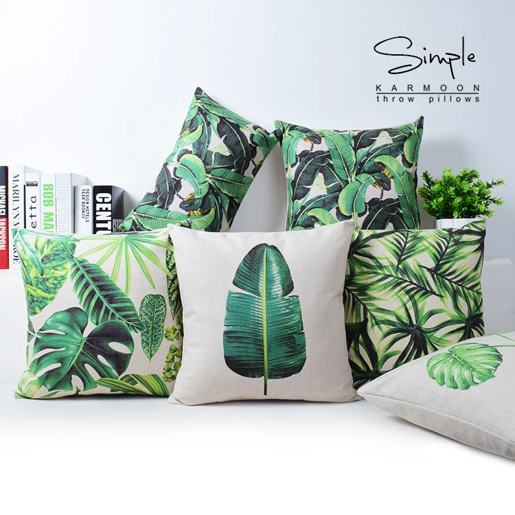 Plants Decorative New Leaves Polypodium Green Linen Pillow Cover 18 Cushion Case