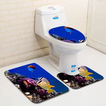 

Submarine Landscape Bathroom Mats Toilet Cover Pad Restroom Decoration Bathroom Floor Water Absorption Antiskid Bath Mat