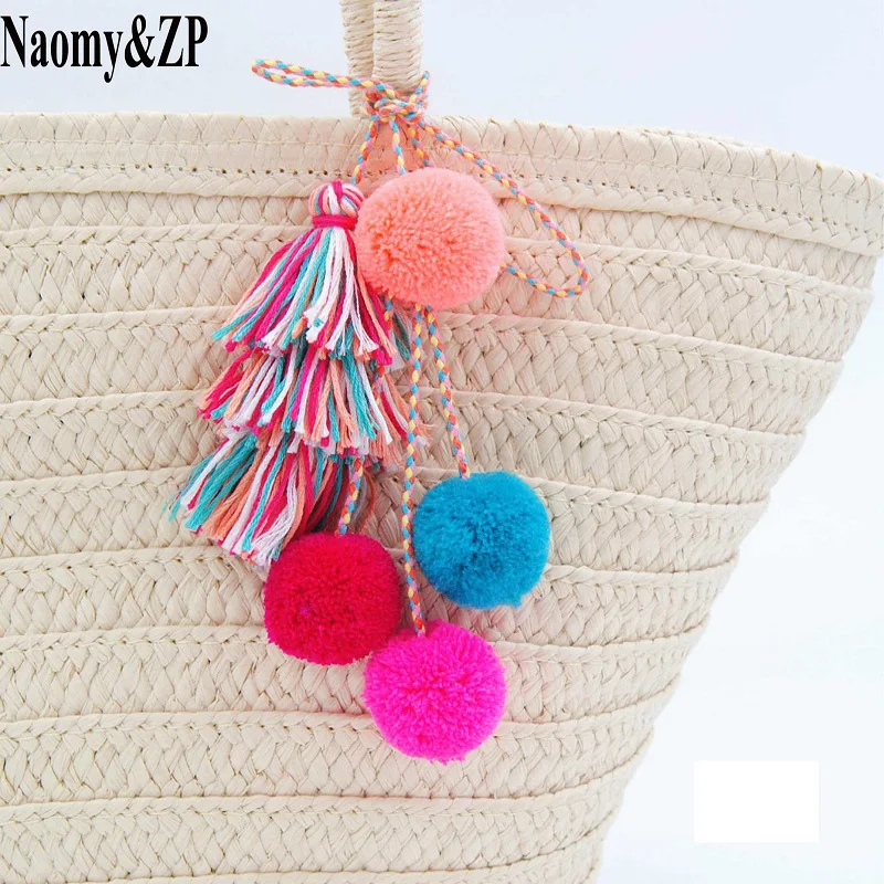 

Naomy&ZP Fashion Pompom Bag Tassel Key Chains ring For Women Pom Pom Bohemian Pendant Women Ethnic Keychain Bohe Jewelry Gift