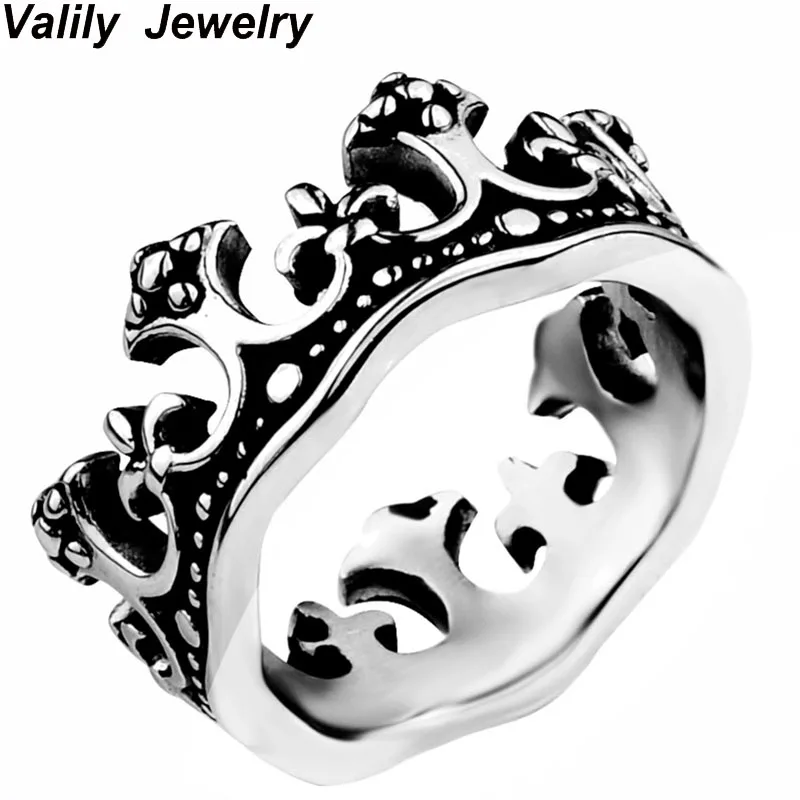 cheap EdgLifU Womens Ring The King Crown Ring Stainless Steel Princess Vintage Female Rings for Women wedding party Rings Men