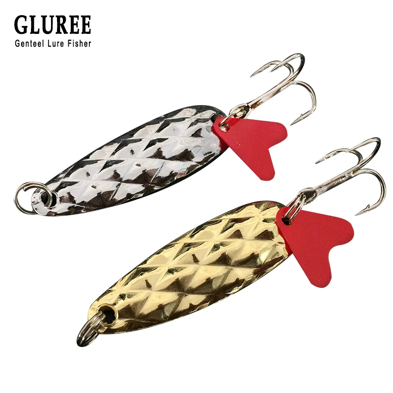 

GLUREE 1Pcs Iron Pineapple Sequins Fishing Lures 5cm 7g Golden Silver Spoon Hard Metal Spinner Lures Treble Hook Fishing Tackle